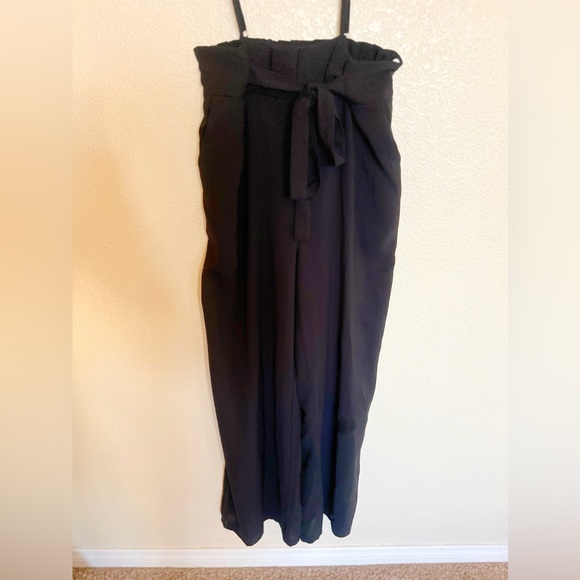 Tie Front Overalls with Pockets, Black, Flared Bottoms - Picture 2 of 6